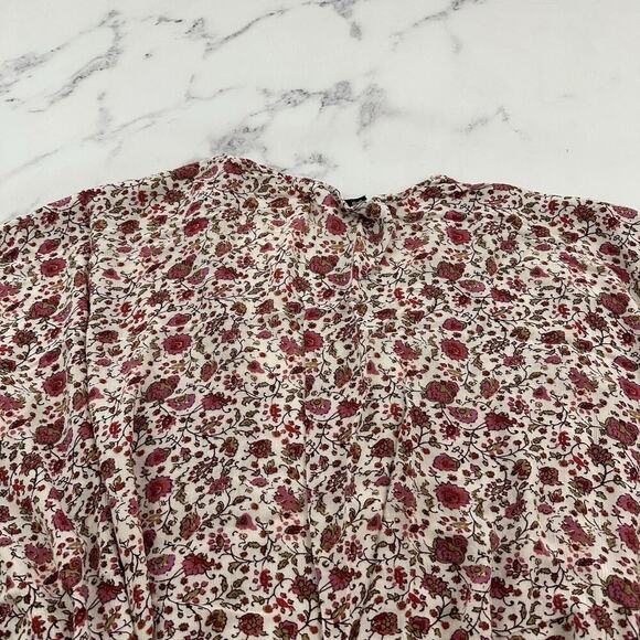 Angie Womens Kimono Cover Up Top Size L Pink White Floral Open Front Boho - Picture 8 of 11